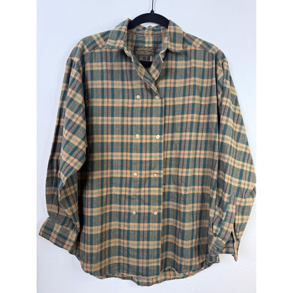 Eddie Bauer Womens Medium‎ Vintage Plaid Flannel Button Down Shirt 100% Cotton